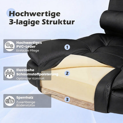 High Back Executive Chair, Black Leather, Adjustable Recline