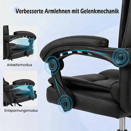 High Back Executive Chair, Black Leather, Adjustable Recline