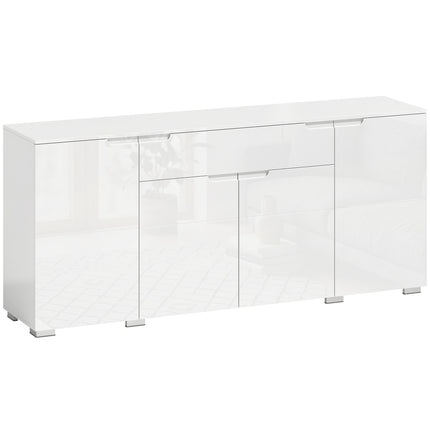High-Gloss White Sideboard, 4 Doors, Adjustable Shelves