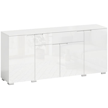 High-Gloss White Sideboard, 4 Doors, Adjustable Shelves