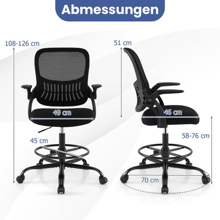 High Mesh Drafting Chair, Adjustable Footrest, Black
