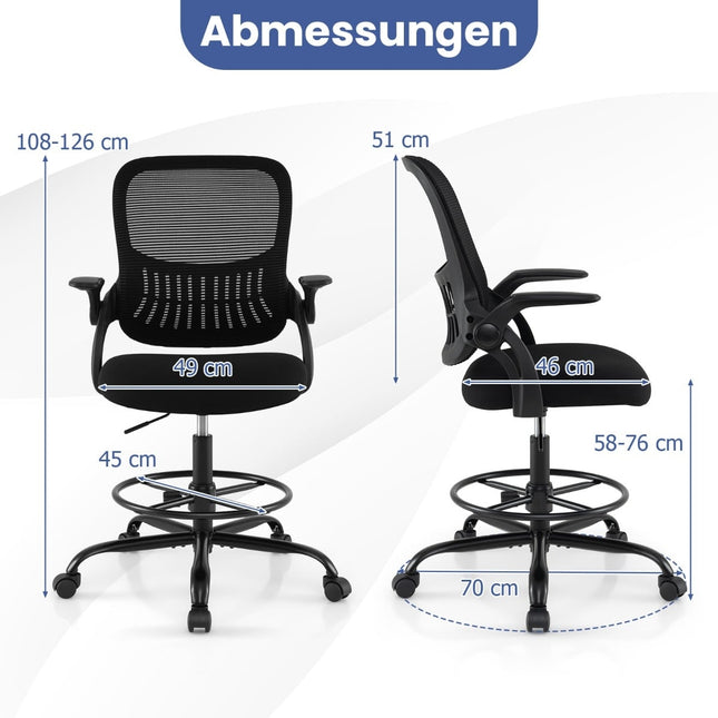 High Mesh Drafting Chair, Adjustable Footrest, Black