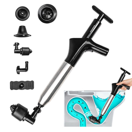High-Pressure Air Plunger with 7 Accessories & Gauge