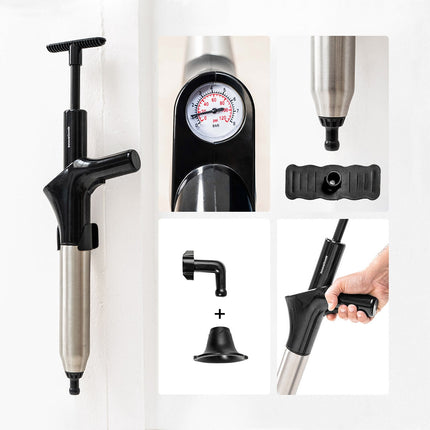High-Pressure Air Plunger with 7 Accessories & Gauge