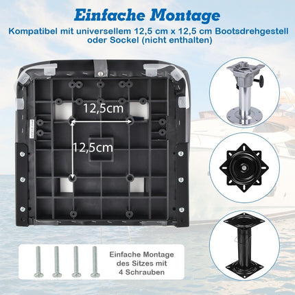 High-back boat seat with 10 cm thick sponge padding folding boat chair black