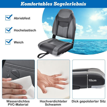 High-back boat seat with 10 cm thick sponge padding folding boat chair black