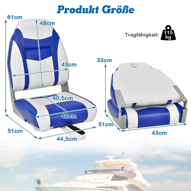 High-back boat seat with 10 cm thick sponge padding folding boat chair blue white