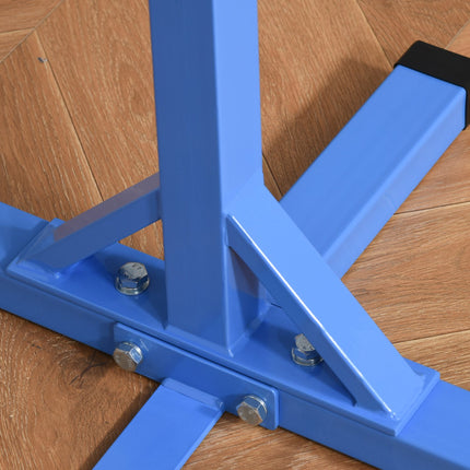 Hoge stang, in hoogte verstelbare turnstang, 13 niveaus, belastbaar tot 75 kg, gemaakt van staal en beukenhout in blauw voor gymnastiek en training