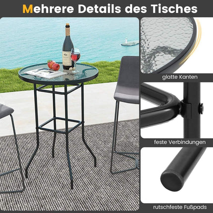 High garden table bar table round bistro table with table top made of tempered glass 68 x 68 x 97 cm black