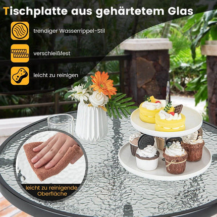 High garden table bar table round bistro table with table top made of tempered glass 68 x 68 x 97 cm black