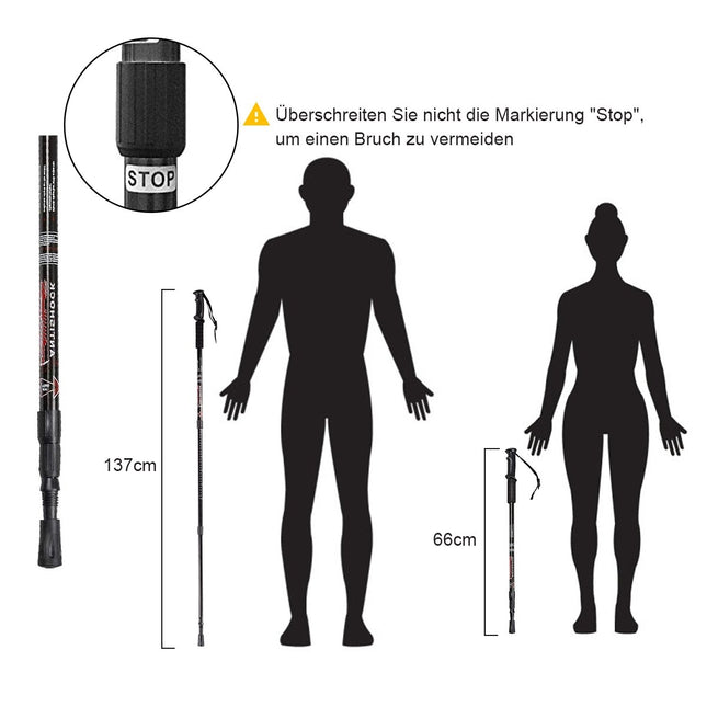 Hiking poles pack of 2 adjustable walking climbing poles 66-137 cm black