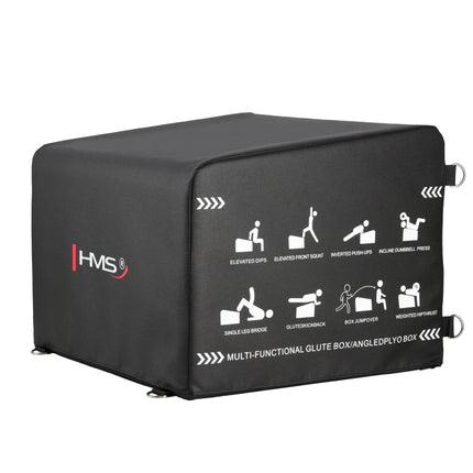 Hip Thrust Box 60 x 56 cm with Inclined Back Support, Height 40–45 cm, Black