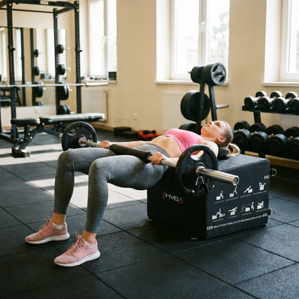 Hip Thrust Box 60 x 56 cm with Inclined Back Support, Height 40–45 cm, Black