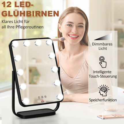 Hollywood Makeup Mirror, 12 LEDs, touch control, 3 light colors