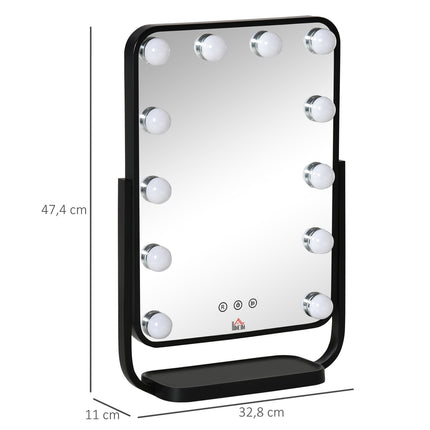 Hollywood Makeup Mirror, 12 LEDs, touch control, 3 light colors
