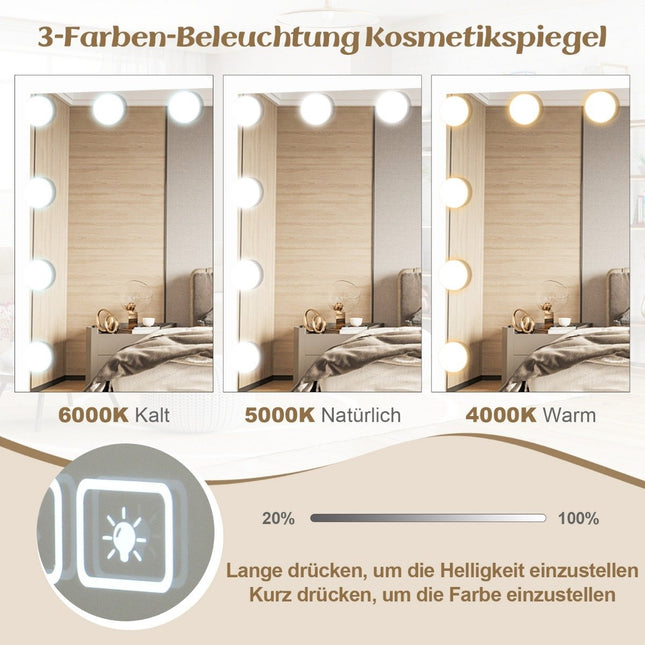 Hollywood Mirror with Lighting, USB Charging Port & Bluetooth Speaker, Cosmetic Mirror for Bedroom, 58 x 46 cm, White