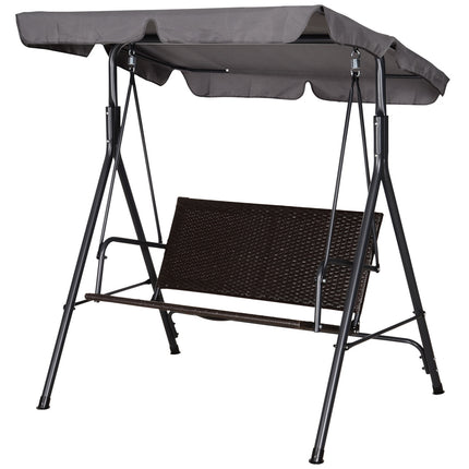 2-seater garden swing bench - adjustable canopy, rattan frame