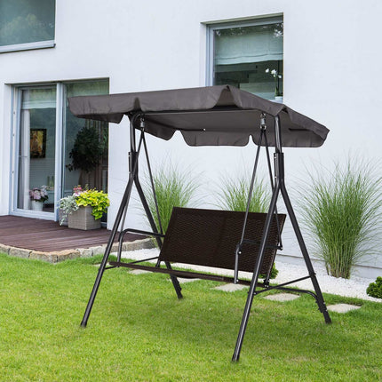 2-seater garden swing bench - adjustable canopy, rattan frame