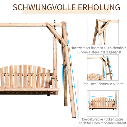 2-seat garden swing bench in wood, 187 x 137 x 170 cm