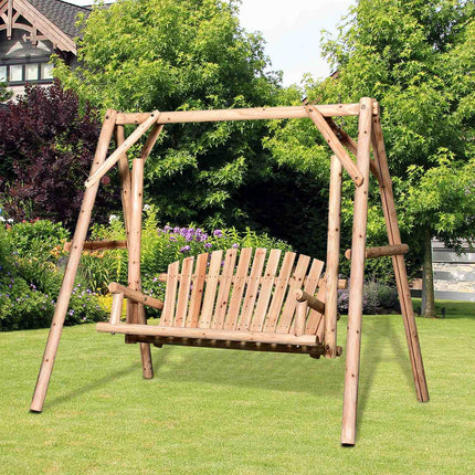 2-seat garden swing bench in wood, 187 x 137 x 170 cm
