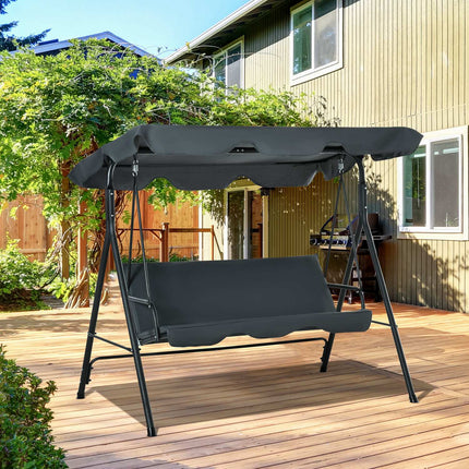 Hollywood Swing 3-Zits Comfortabele Schommelbank Met Dak, Stalen Constructie, Grijs En Zwart, 172X110X153Cm