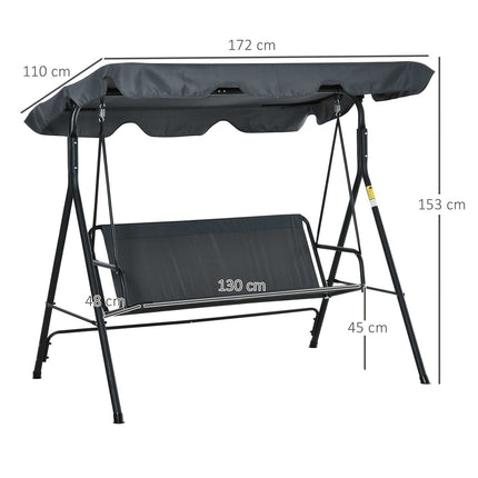 Hollywood Swing 3-Zits Comfortabele Schommelbank Met Dak, Stalen Constructie, Grijs En Zwart, 172X110X153Cm