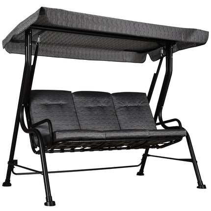 3-seat garden swing with adjustable canopy, grey