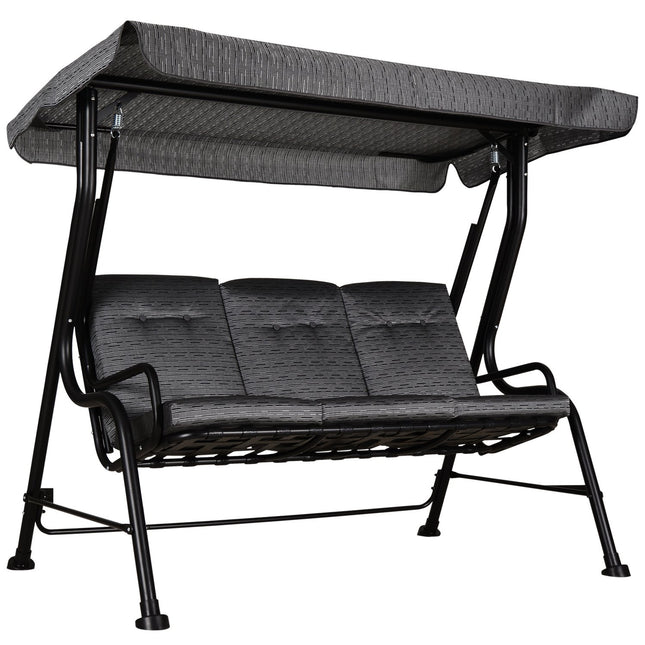 3-seat garden swing with adjustable canopy, grey