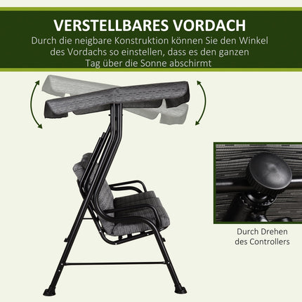 3-seat garden swing with adjustable canopy, grey