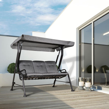 3-seat garden swing with adjustable canopy, grey