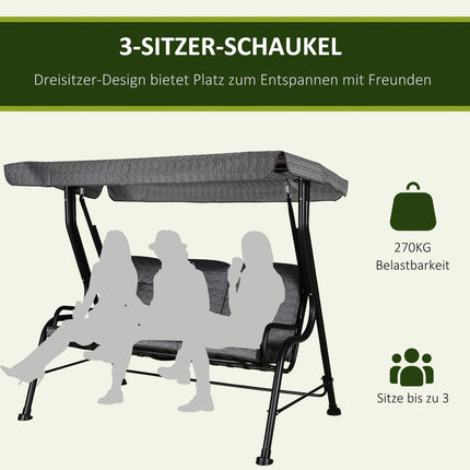 3-seat garden swing with adjustable canopy, grey