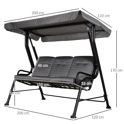 3-seat garden swing with adjustable canopy, grey