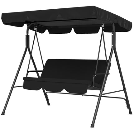 3-seater garden swing bench, adjustable roof, steel, black