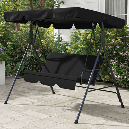 3-seater garden swing bench, adjustable roof, steel, black