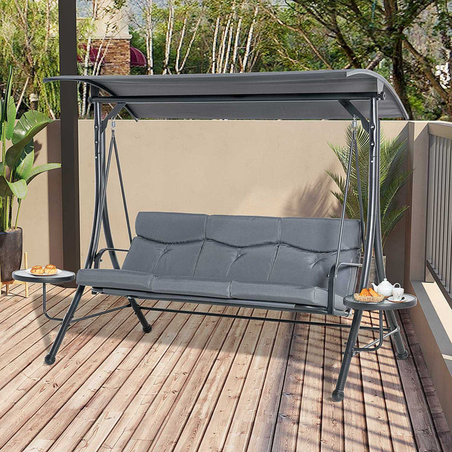 3-seater garden swing bench with canopy and table