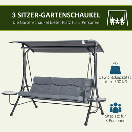 3-seater garden swing bench with canopy and table
