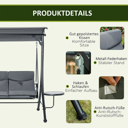 3-seater garden swing bench with canopy and table