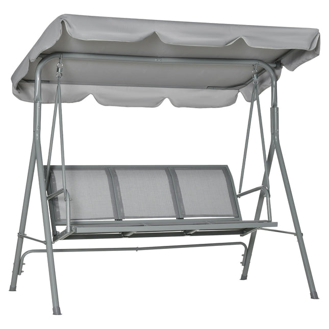 3-seater gray garden swing bench with roof - metal 170x110x153cm