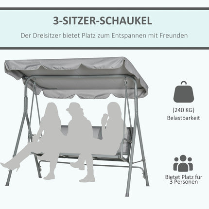 3-seater gray garden swing bench with roof - metal 170x110x153cm