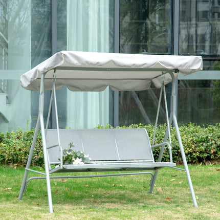 3-seater gray garden swing bench with roof - metal 170x110x153cm