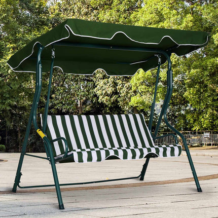3-seat garden swing with adjustable canopy, green