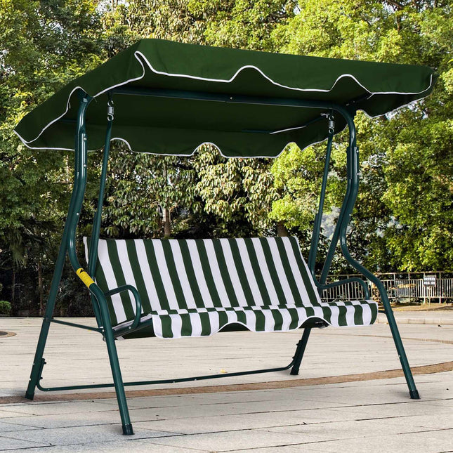 3-seat garden swing with adjustable canopy, green