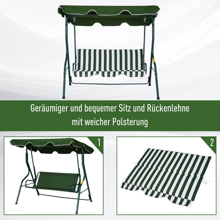 3-seat garden swing with adjustable canopy, green