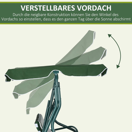 3-seat garden swing with canopy, steel frame, green
