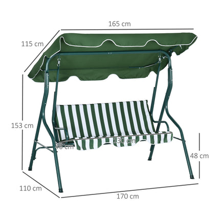 3-seat garden swing with canopy, steel frame, green
