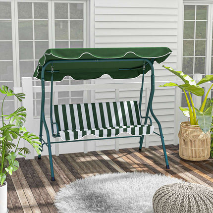 3-seat garden swing with canopy, steel frame, green