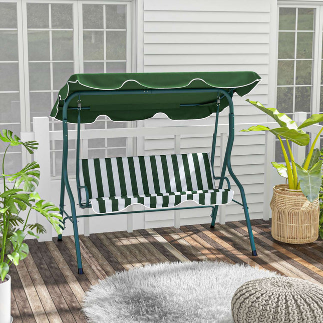 3-seat garden swing with canopy, steel frame, green