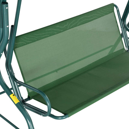 3-seat garden swing with canopy, steel frame, green