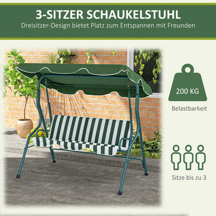 3-seat garden swing with canopy, steel frame, green
