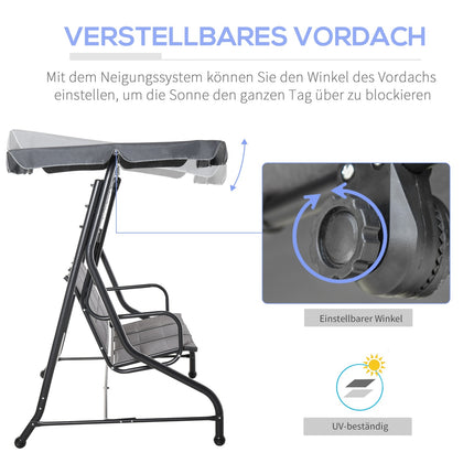 3-seat garden swing with adjustable canopy, gray steel